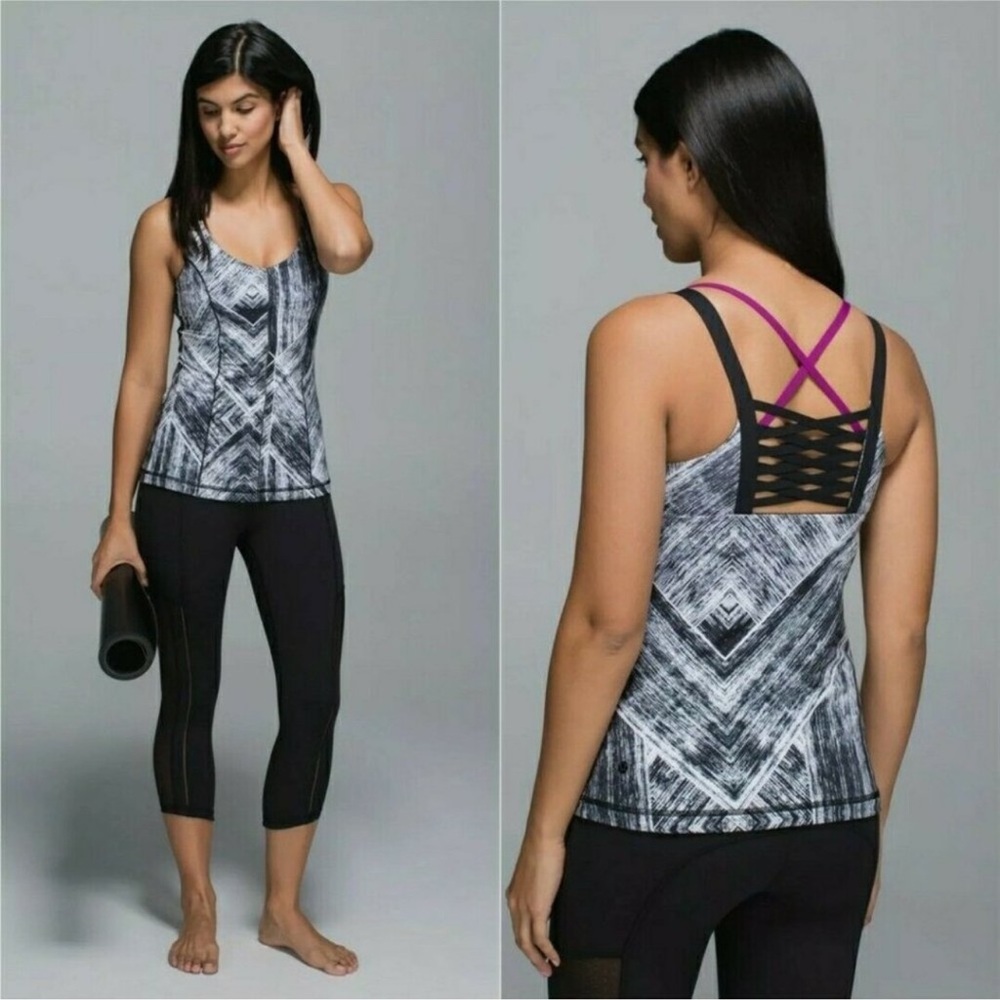 Lululemon Athletica Black White Plum Hot To Street Tank Heat Wave Top Size 10